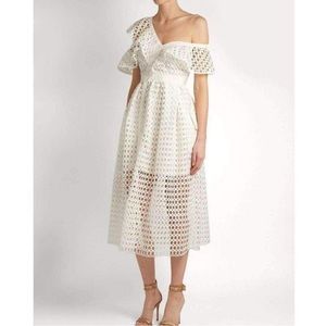 Self-Portrait One Shoulder Guipure Lace Runway Midi Formal Dress White 6